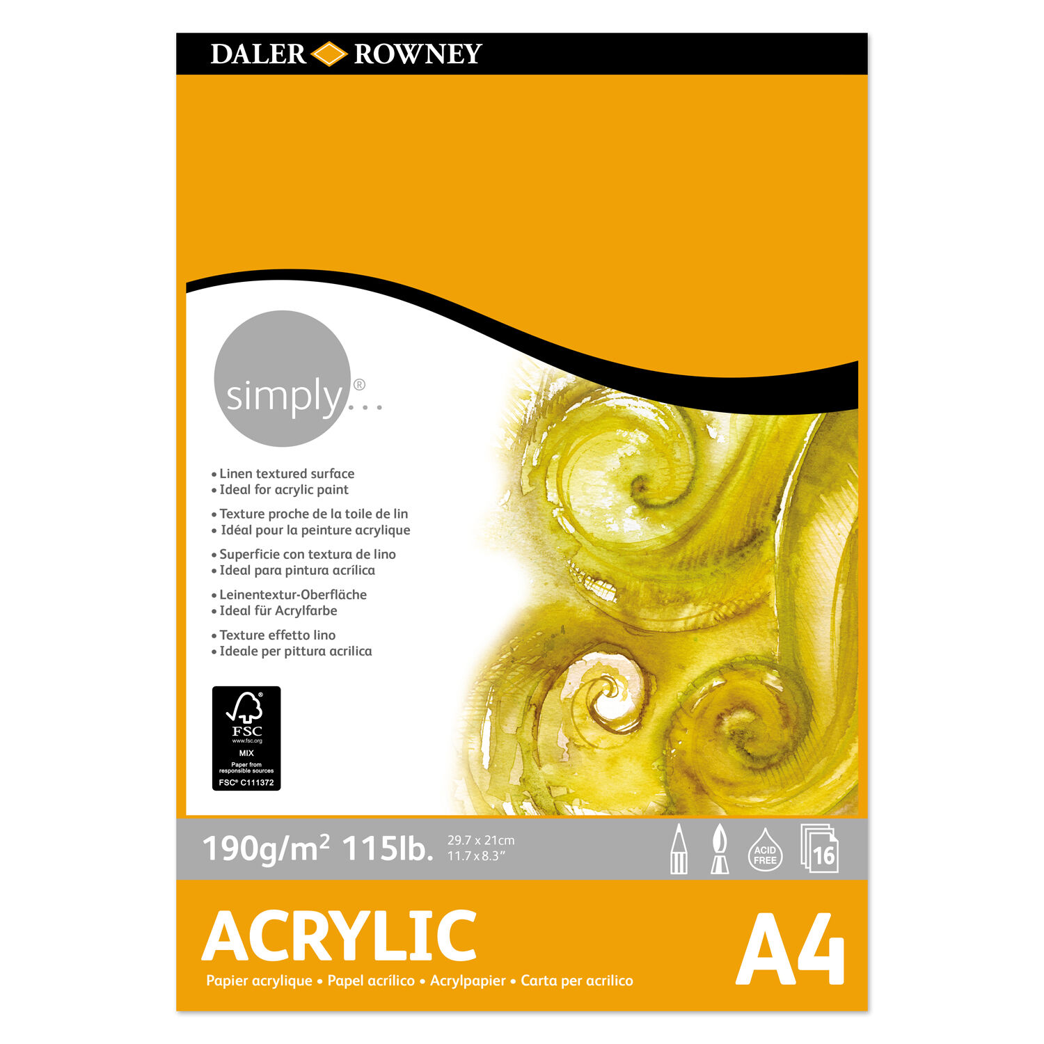 NEU Simply Acrylmalblock, einseitig geleimt, 16 Blatt  190 g/m, DIN A4