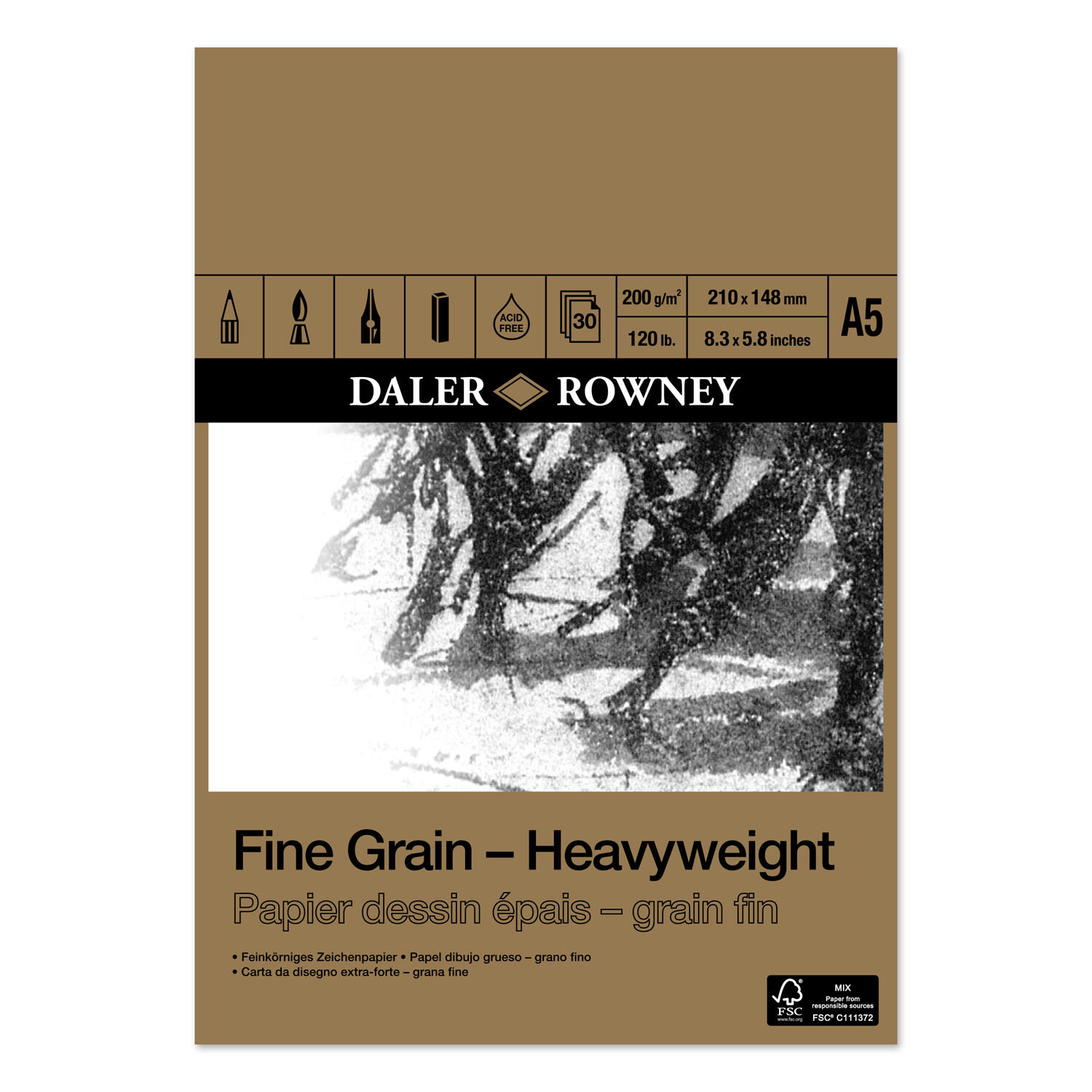 NEU Heavyweight Block, einseitig verleimt, Feinkorn, 30 Blatt  200 g/m, DIN A5
