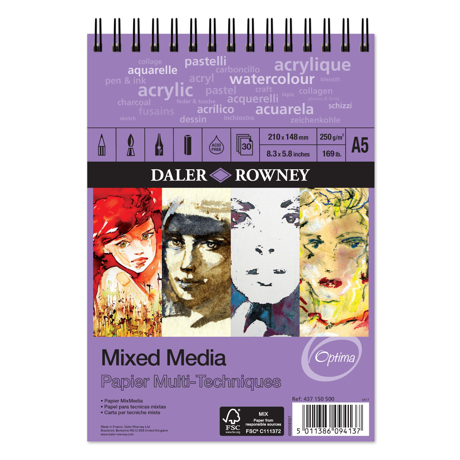 NEU Mixed Media Optima Spiralblock, 30 Blatt  250 g/m, DIN A5