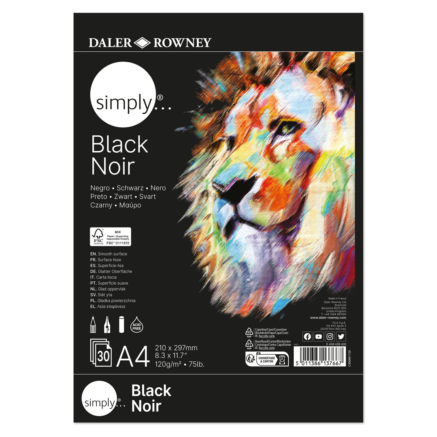 NEU Simply Zeichenblock schwarz, 30 Blatt  120 g/m, DIN A4