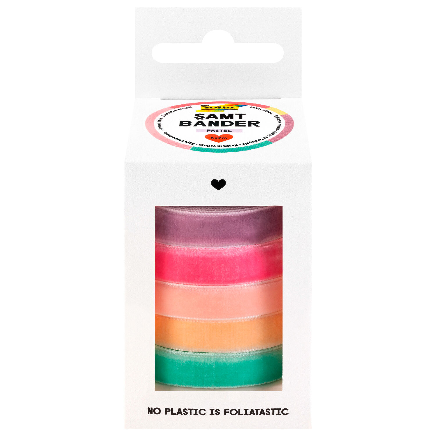 Samtbnder-Mix Pastell, 5 Farben, 10mm x 2 Meter