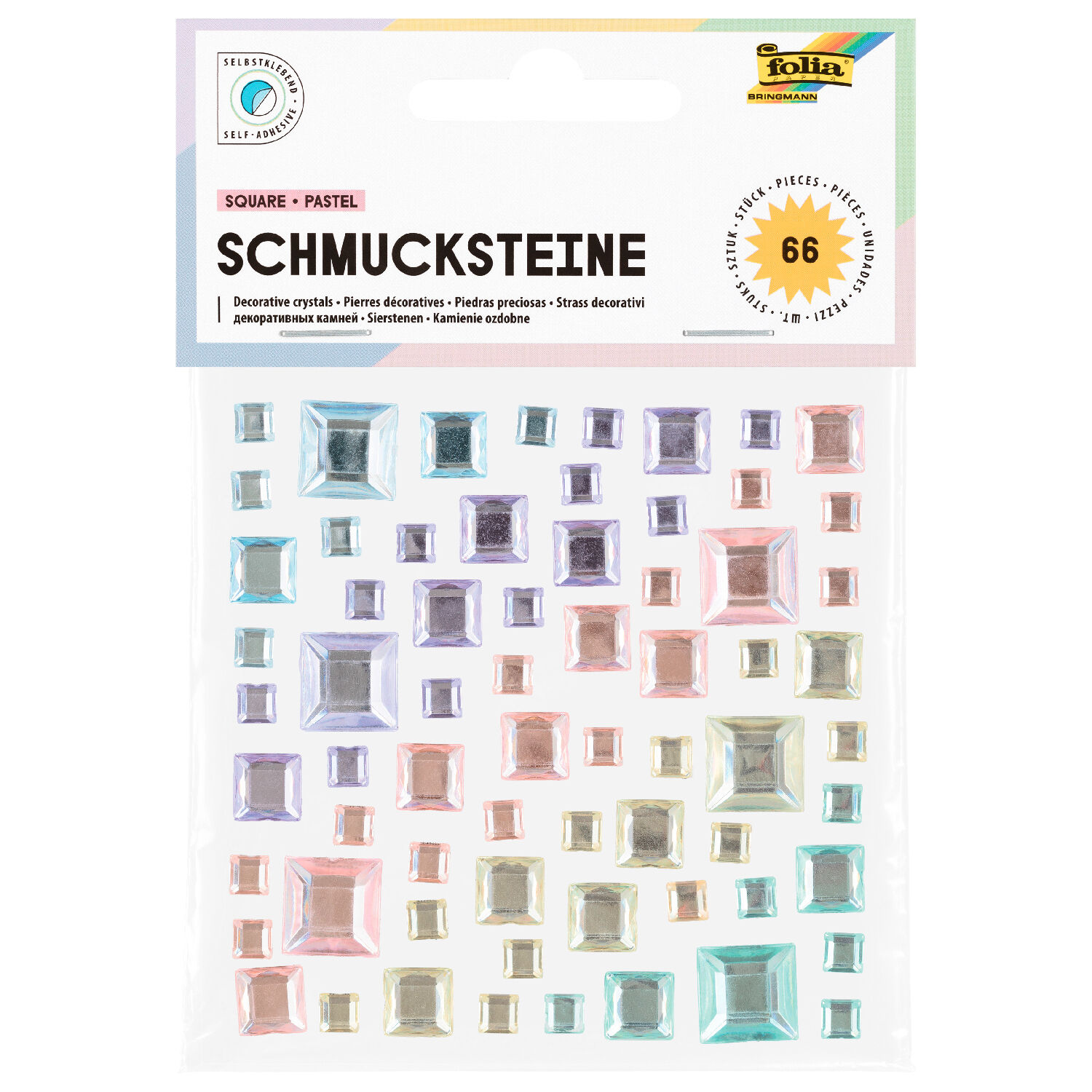 Sticker / Schmucksteine Eckig Pastell, selbstklebend, 67 Stck sortiert