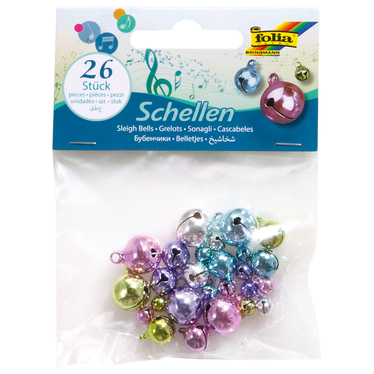 Schellen, 26 Stck, pastell Farben