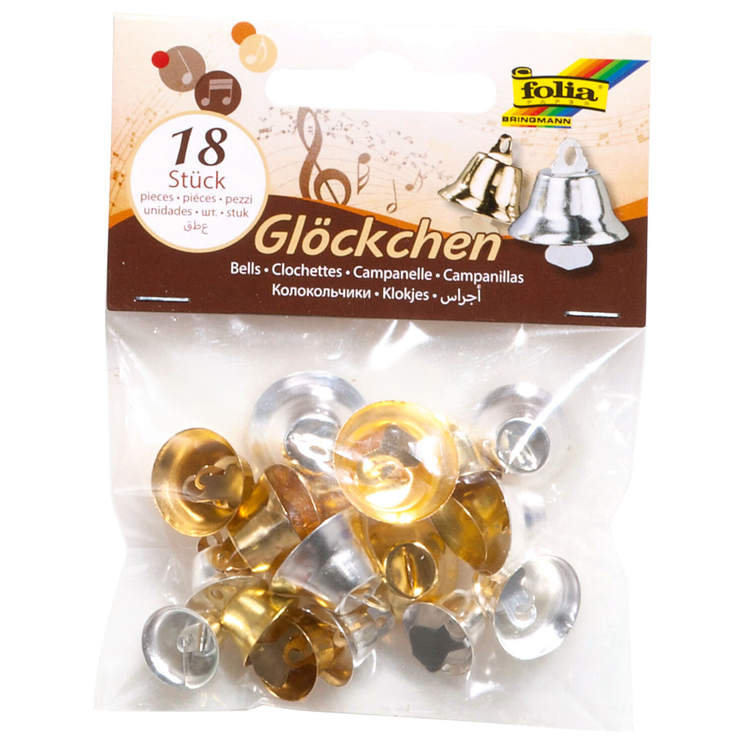Glckchen, 18 Stck, Gold & Silber