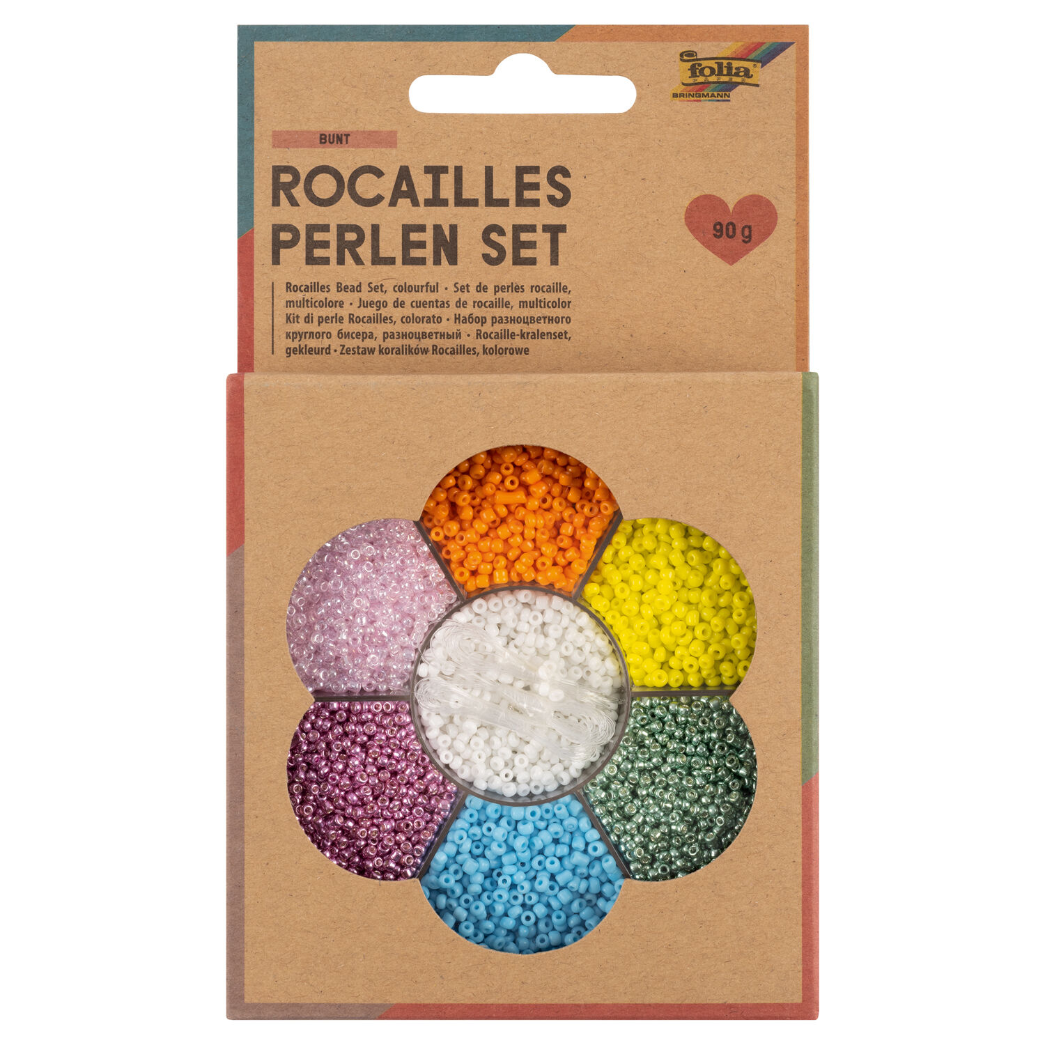 NEU Rocailles-Perlen-Set Bunt, inkl. 90g Perlen, 3x1m Nylonfaden, 3 Verschlsse