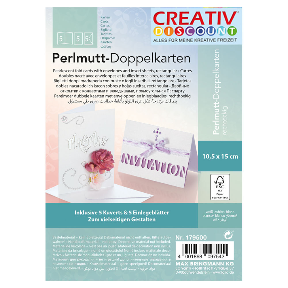 Doppelkarten & Umschlge, Perlmutt - wei