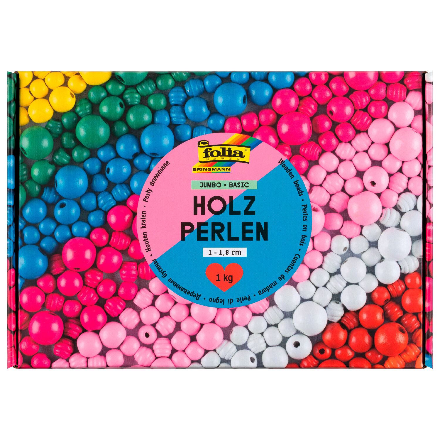 Holzperlen Jumbo Pack Basic, 1 kg, ca. 2000 Perlen, 1-1,8cm