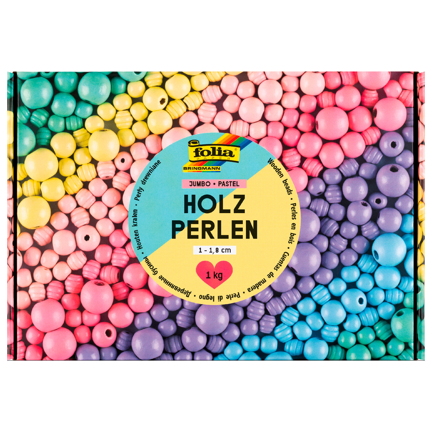 Holzperlen Jumbo Pack Pastell, 1 kg, ca. 2000 Perlen, 1-1,8cm