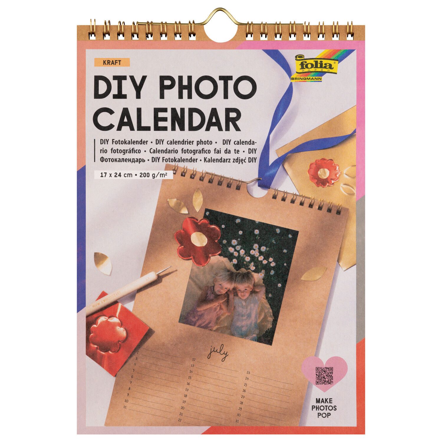 DIY Fotokalender, kraft, 200g/m�, 17x24cm
