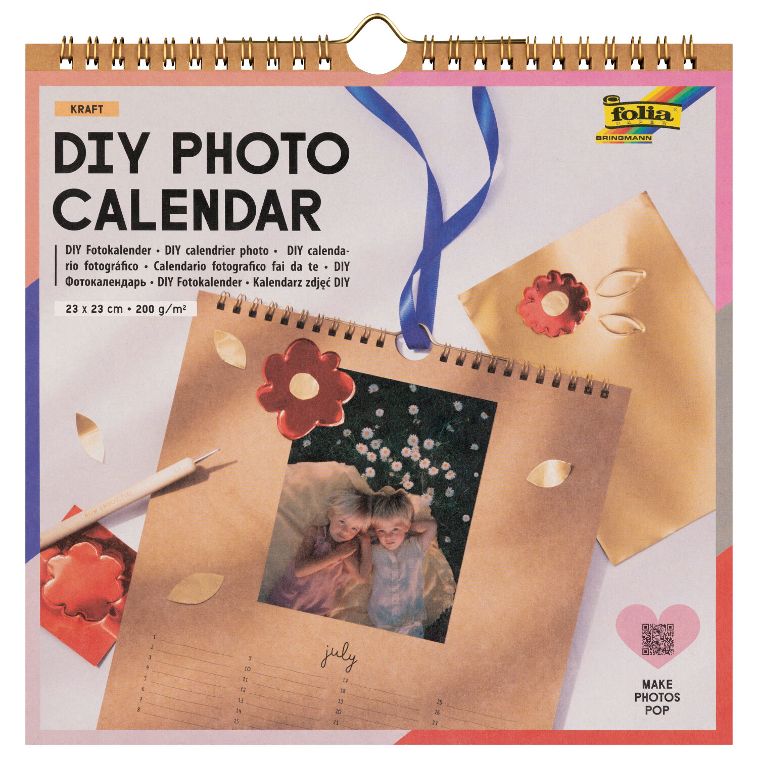 DIY Fotokalender, kraft, 200g/m�, 23x23cm