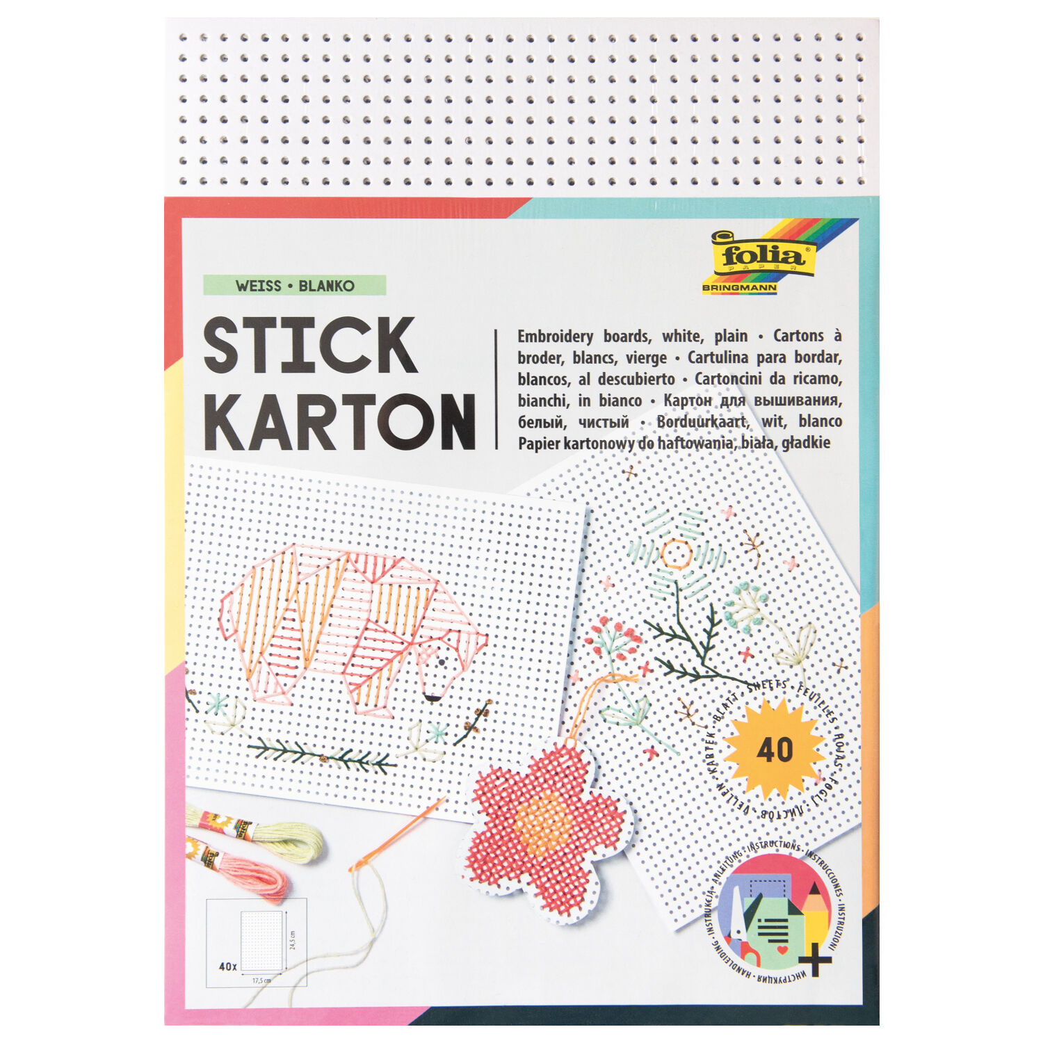 Stickkarton unbedruckt 17,5x24,5cm, 40 Blatt, wei