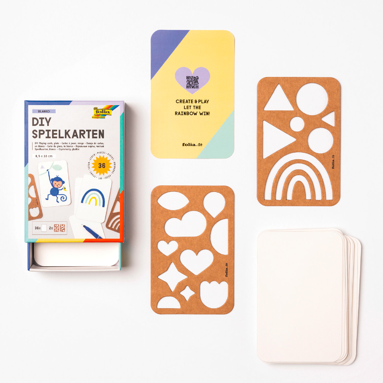 Blanko-Spielkarten, 6,5x10cm, 36 Stck, mit zwei Schablonen Bild 2
