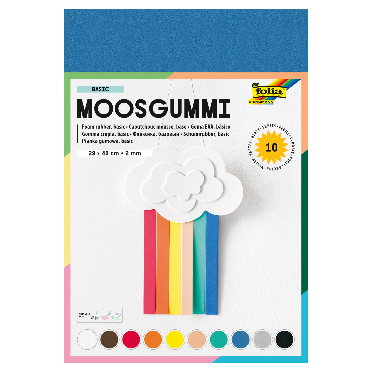 Moosgummi / Schaumstoffplatte fr vielfltige Bastelarbeiten 10 Bogen sortiert, 29x40cm, 2mm