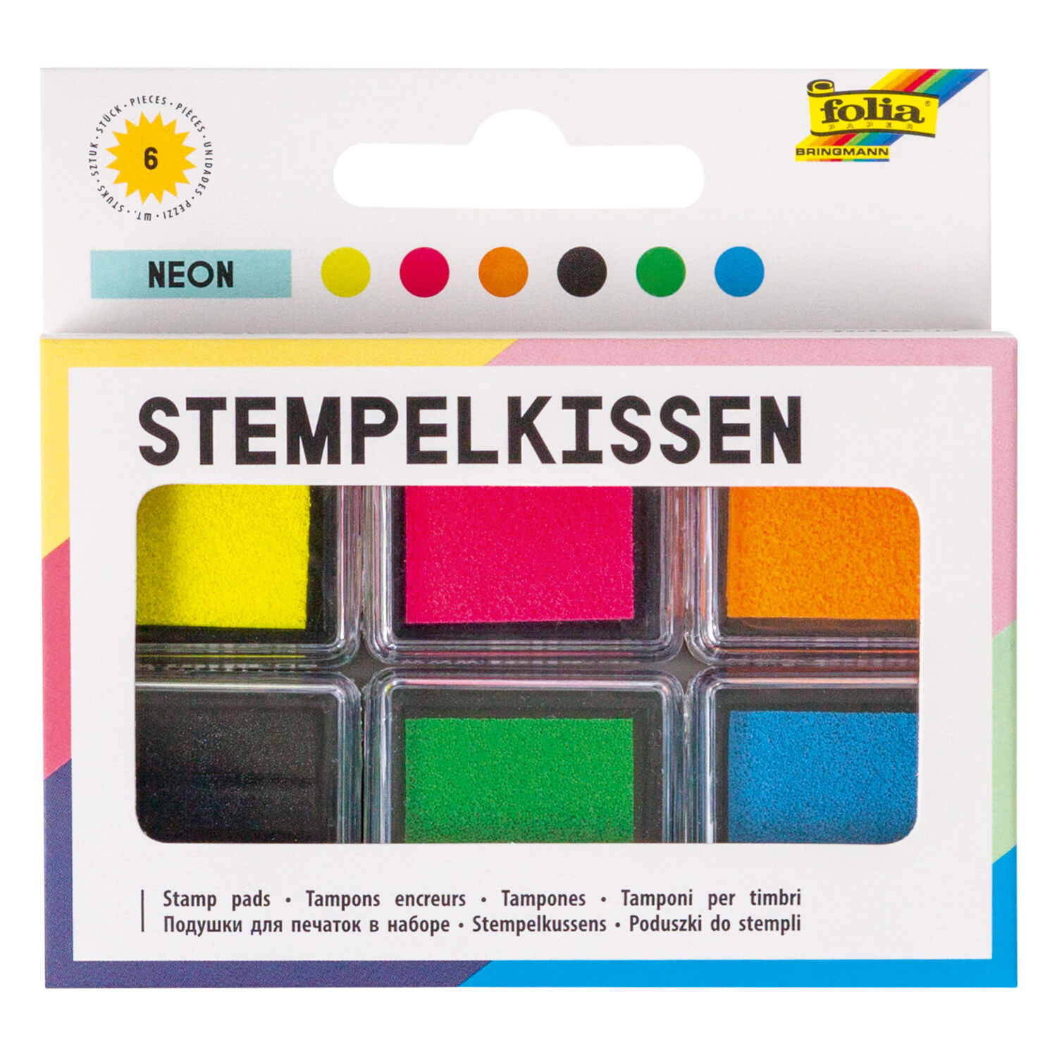 Stempelkissen-Set Neon, 6 Stck, farbig sortiert