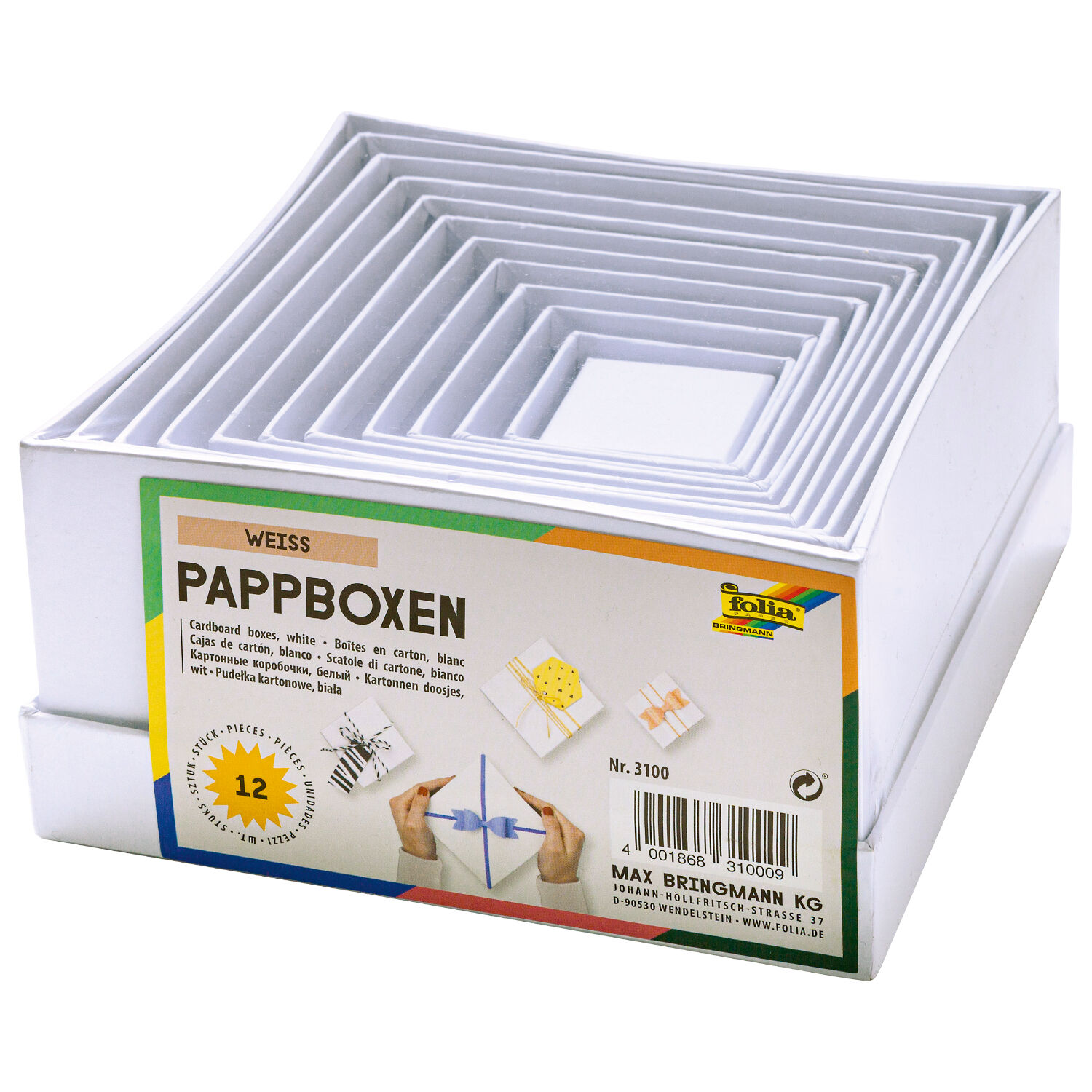 Geschenkboxen-Set 12 tlg. Eckig, wei, PREISHIT