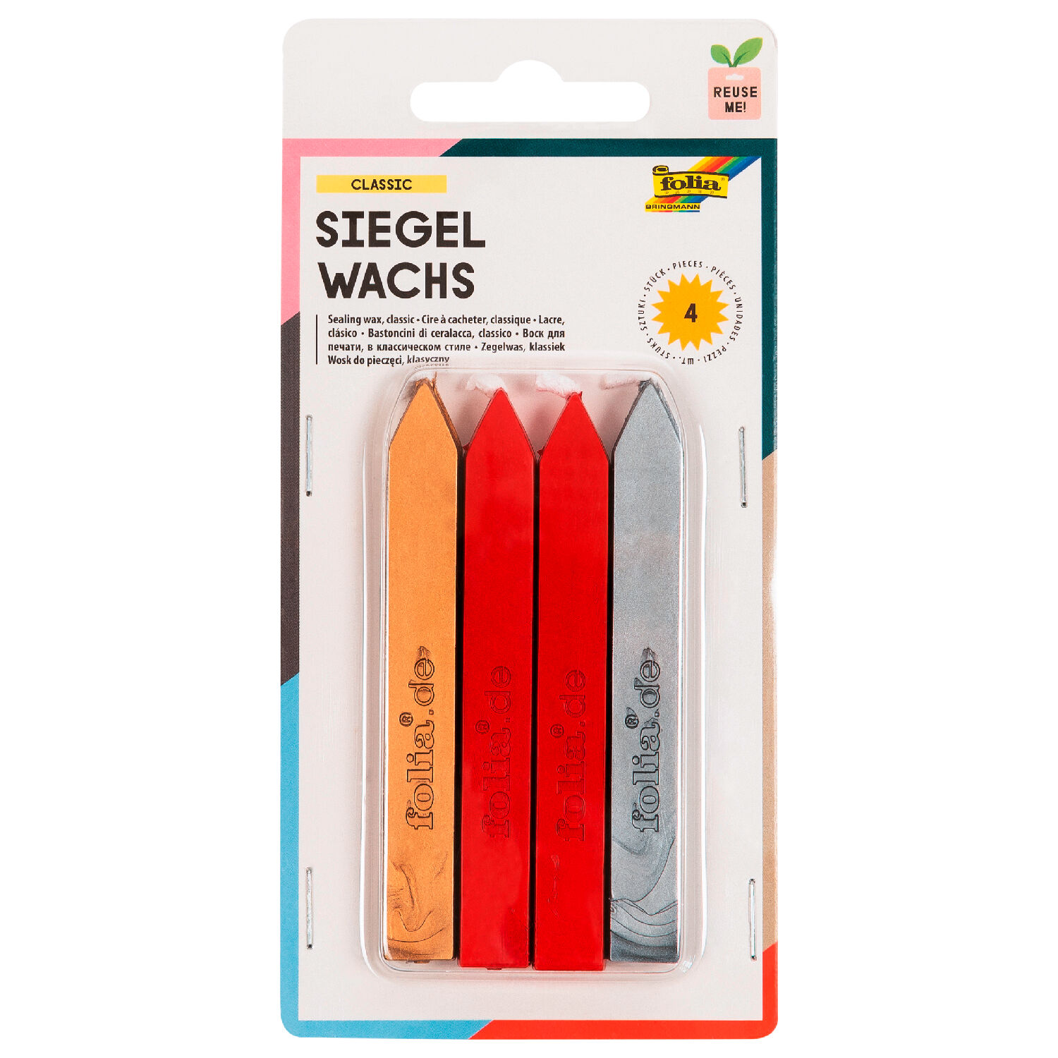 Siegelwachs Classic, 4 Stck, 2x Rot, Gold, Silber