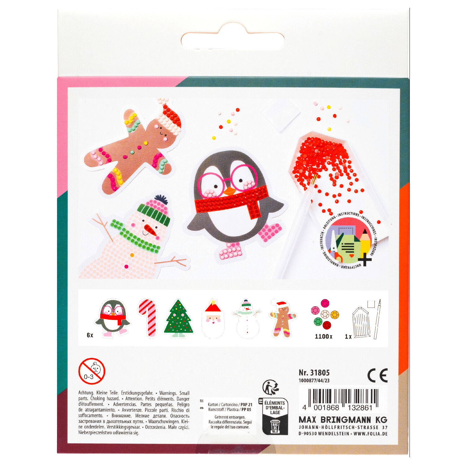 Diamond Painting Set Christmas, Komplettset fr 6 Sticker, inkl. Zubehr & Anleitung Bild 2