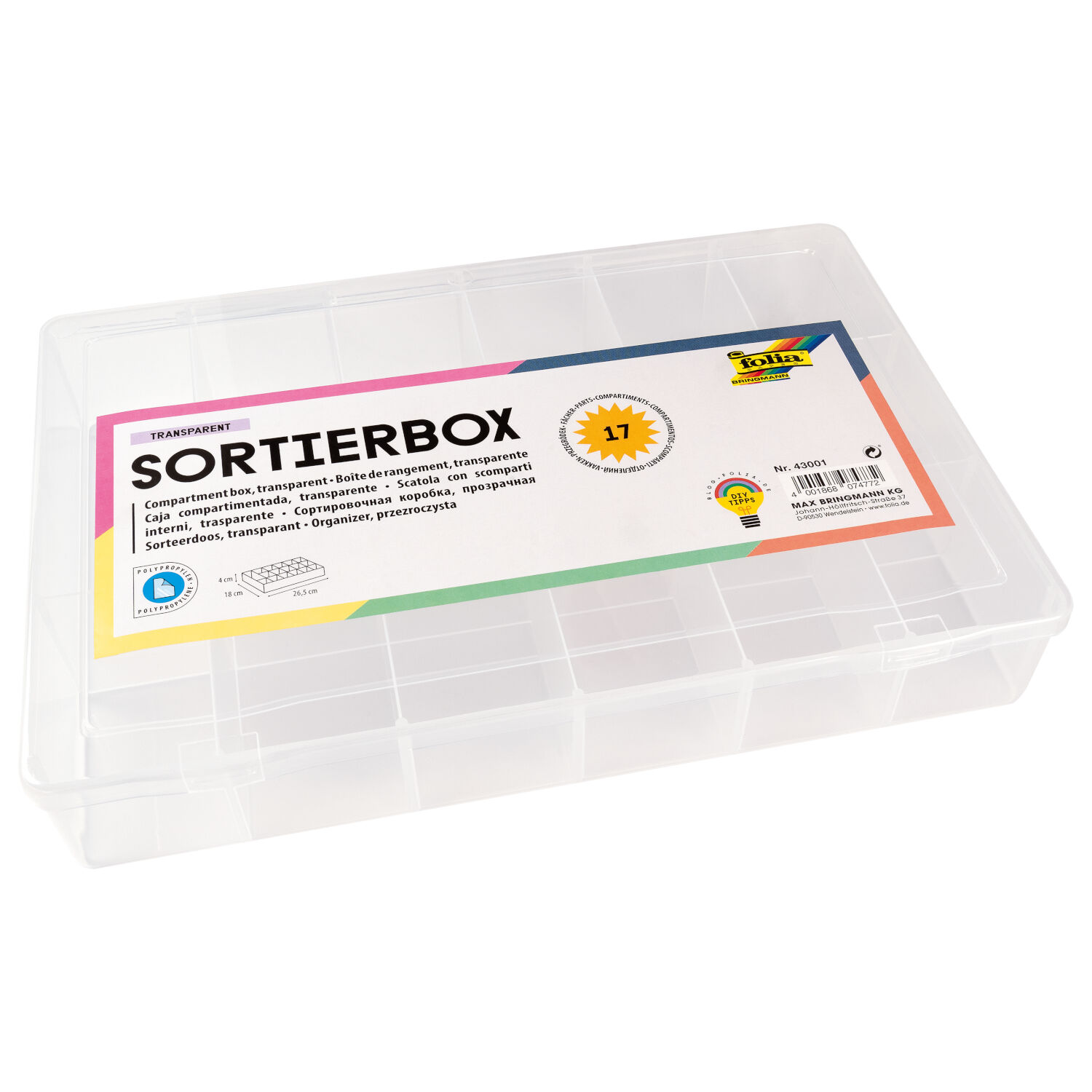 Sortierbox transparent, 18 x 26,5 x 4 cm