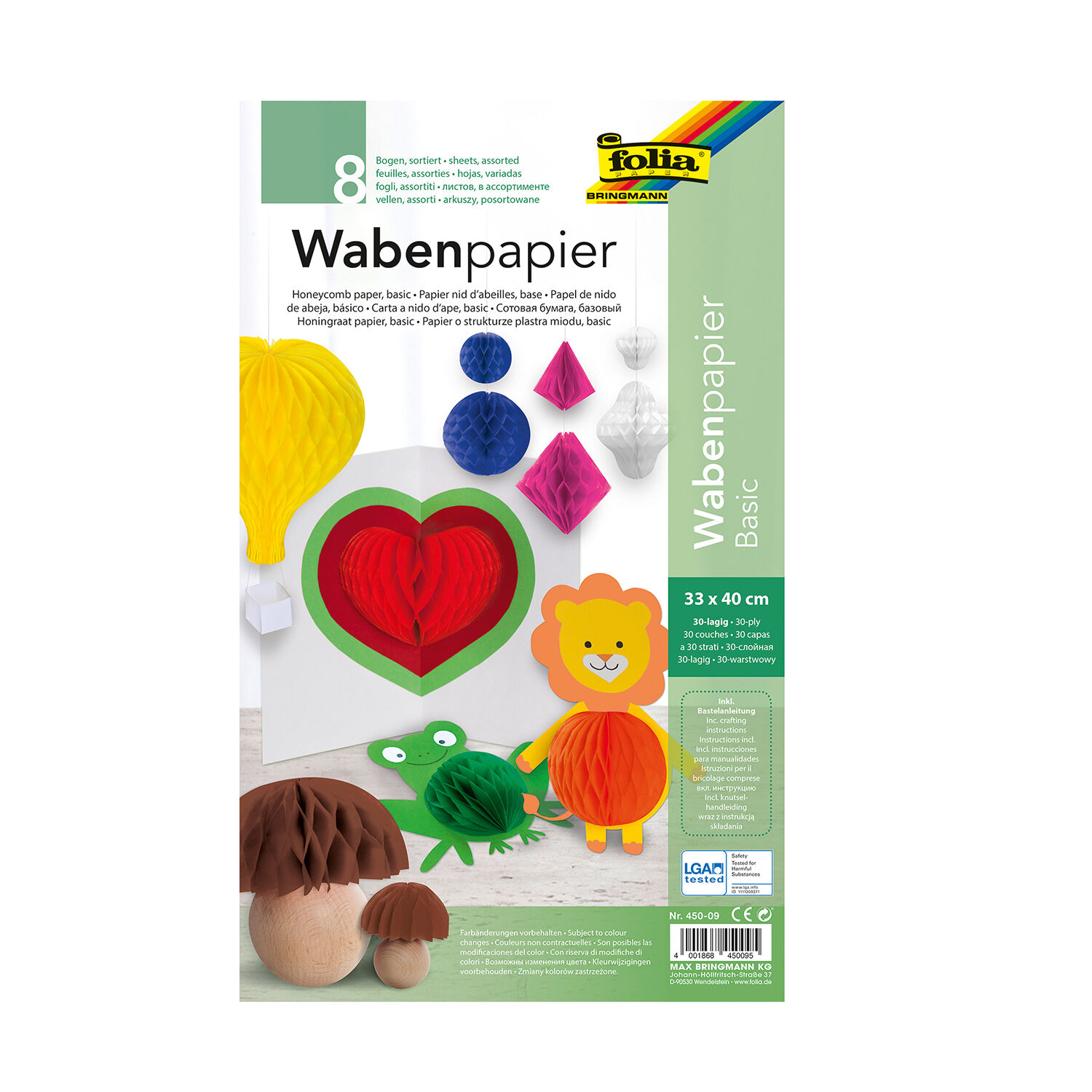 NEU Wabenpapier HoneyComb, 30 Lagen geklebt, 33 x 40 cm, 8 Bogen sortiert