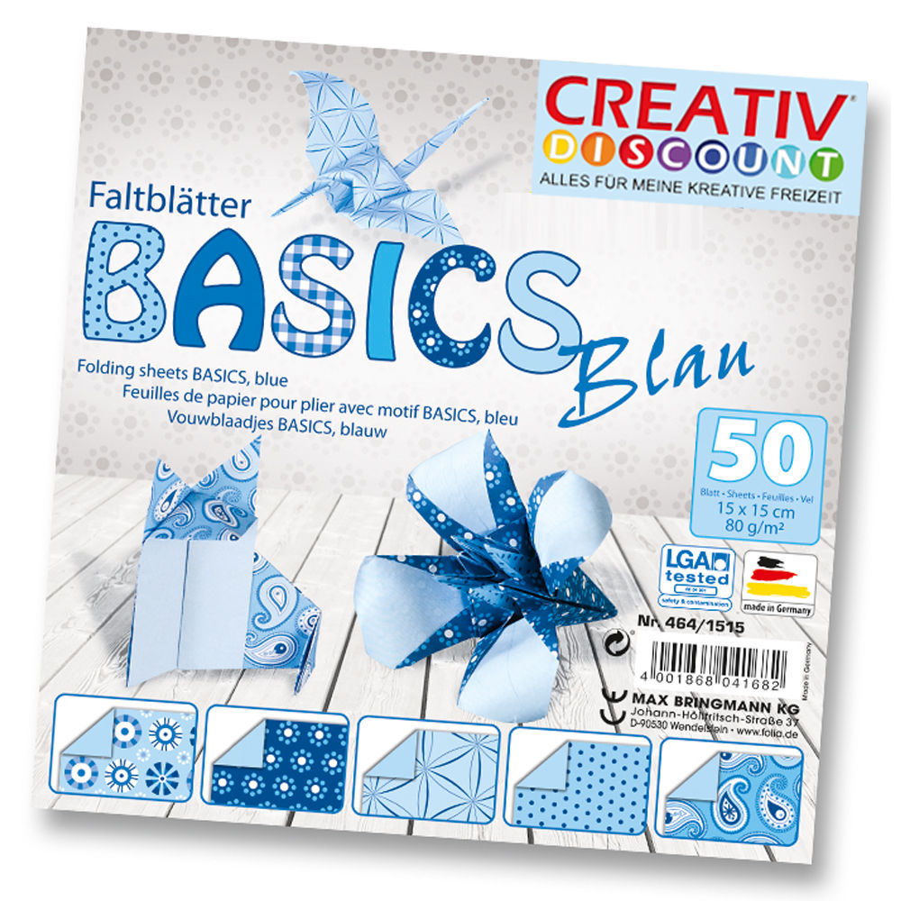Faltbltter BASICS BLAU, 50 Blatt, 15 x 15 cm