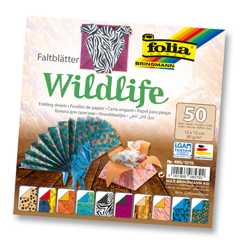 Faltbltter WILDLIFE, 50 Blatt, 15 x 15 cm