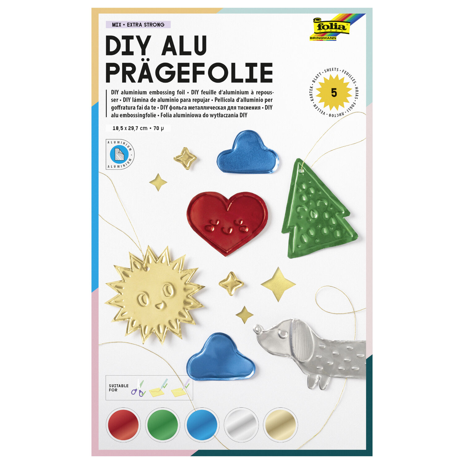 Pr�gefolie, 5 Bogen, 19x30cm, farbig sortiert