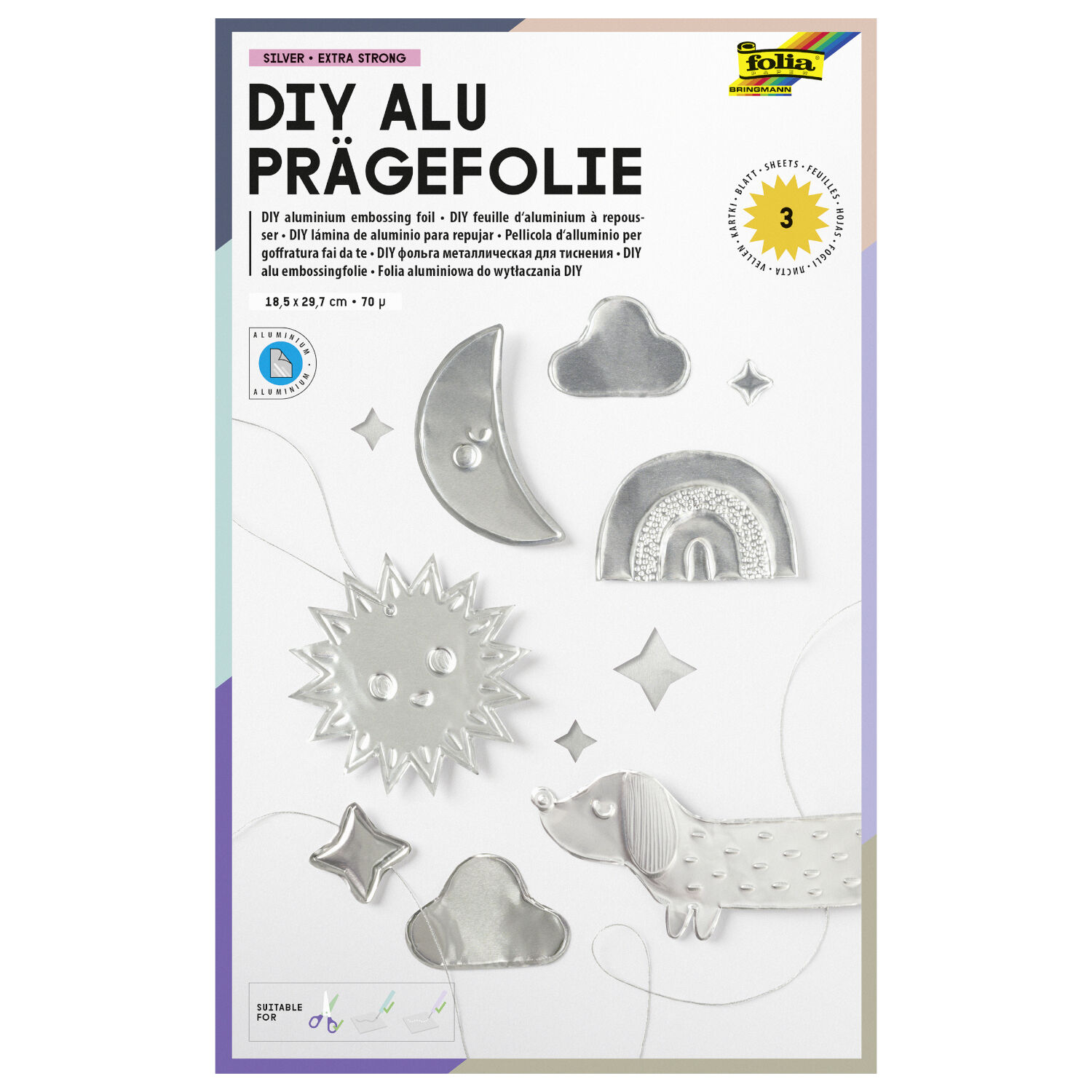Prgefolie, 3 Bogen, 19x30cm, silber