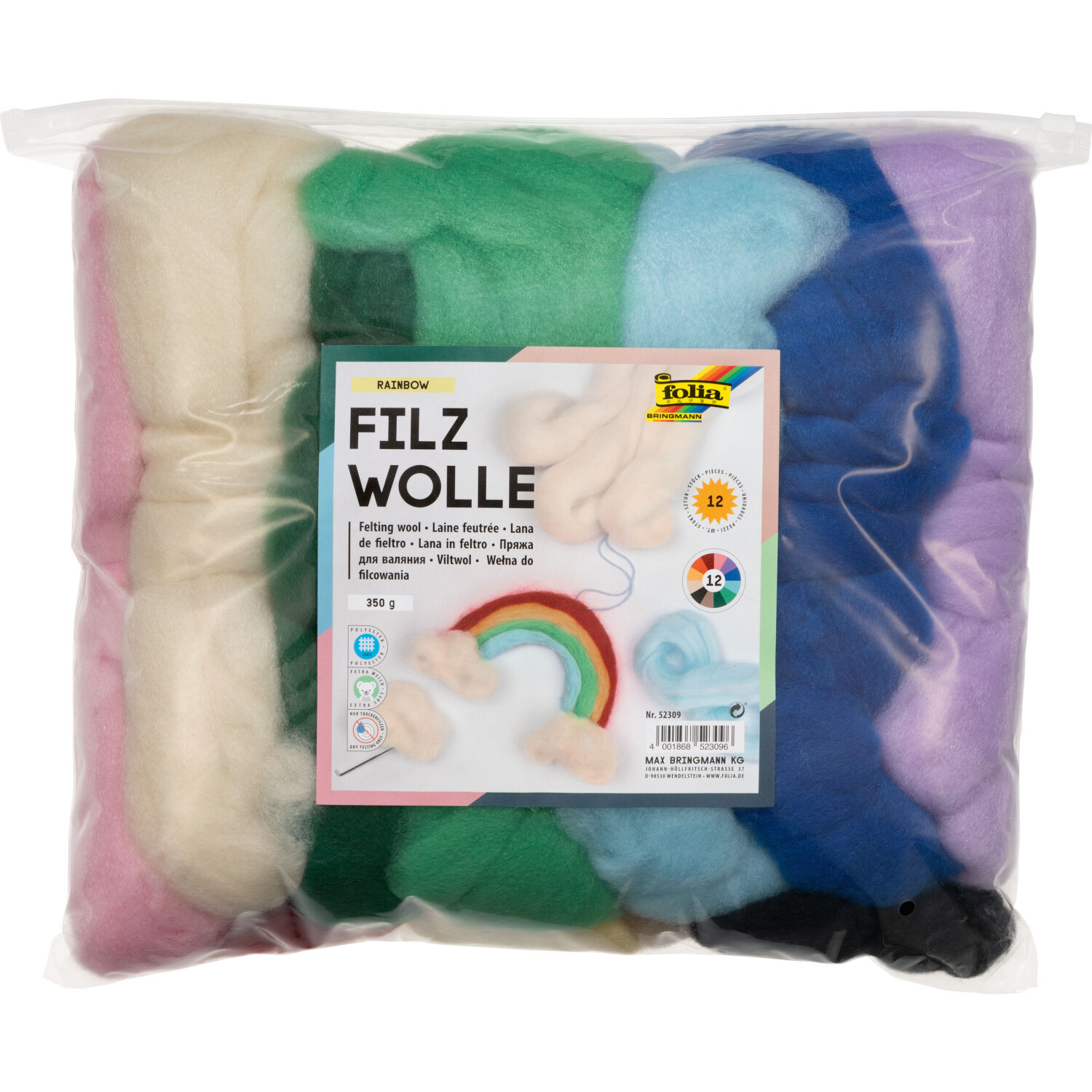 NEU Filzwolle / Mrchenwolle Set Rainbow, 12 Farben sortiert, 350 g