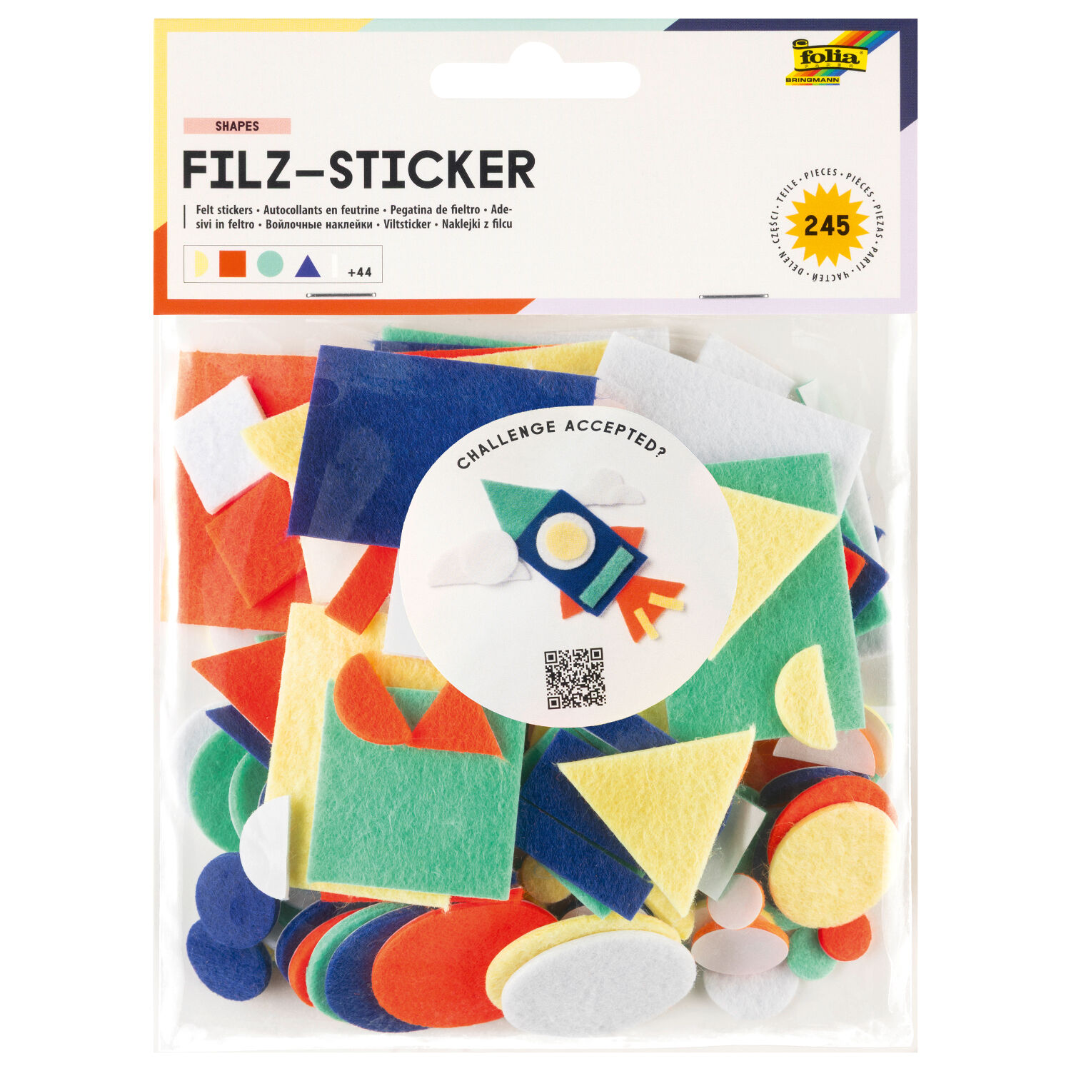 Filz-Sticker FORMEN, 245 Teile selbstklebend, farbig sortiert