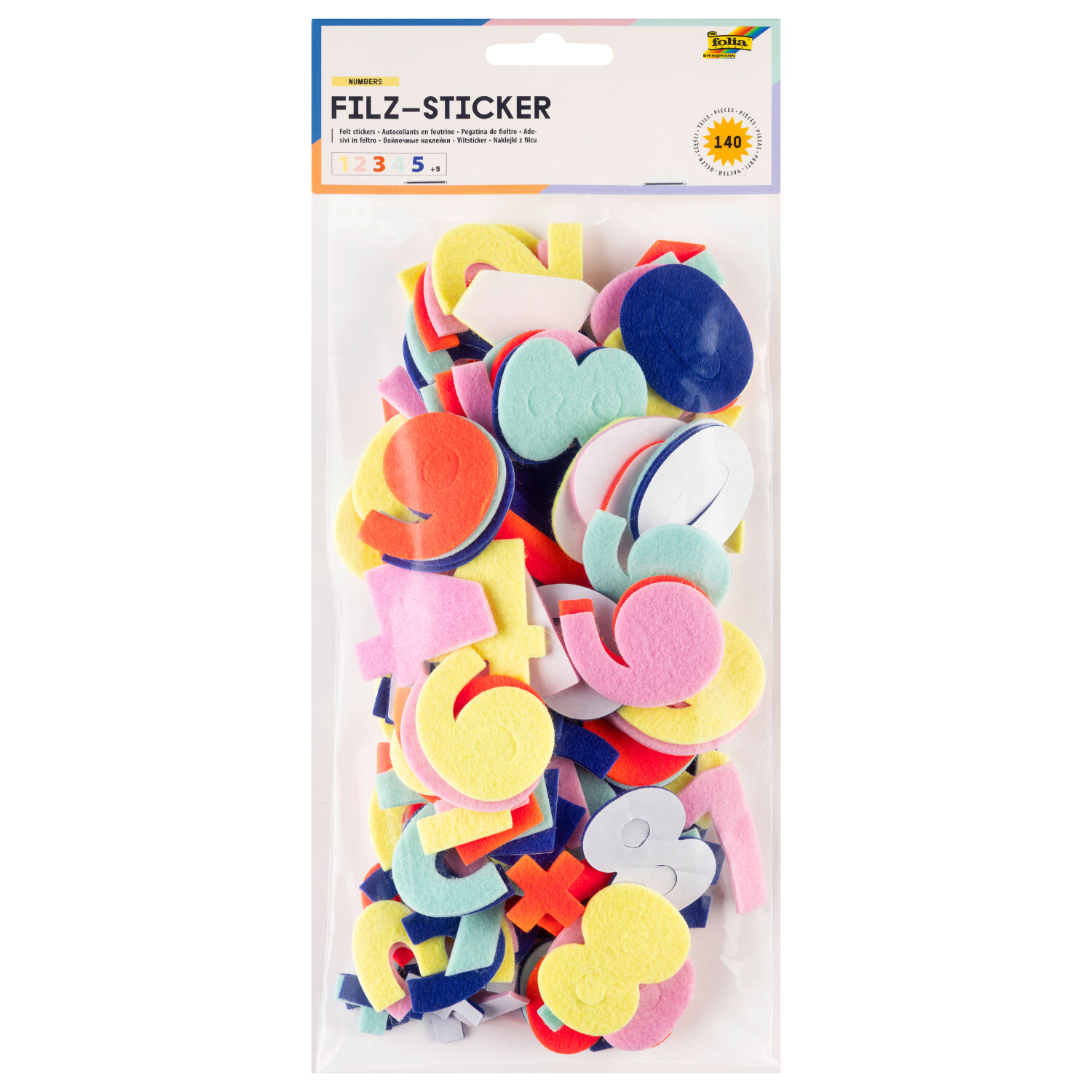Filz-Sticker ZAHLEN, 140 Teile selbstklebend, farbig sortiert