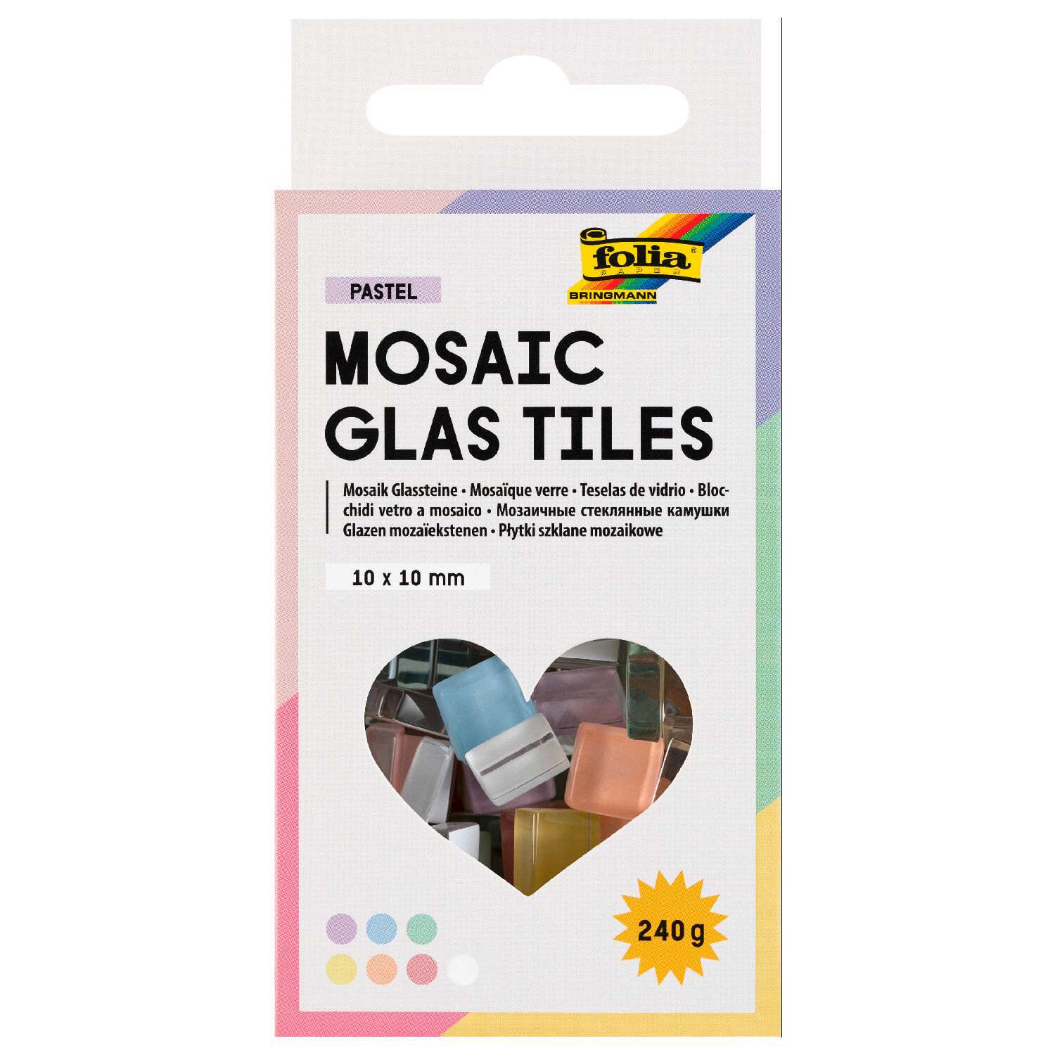 Mosaik-Glassteine Pastell, 10x10mm, 300 Stck, ca. 240g, farbig sortiert