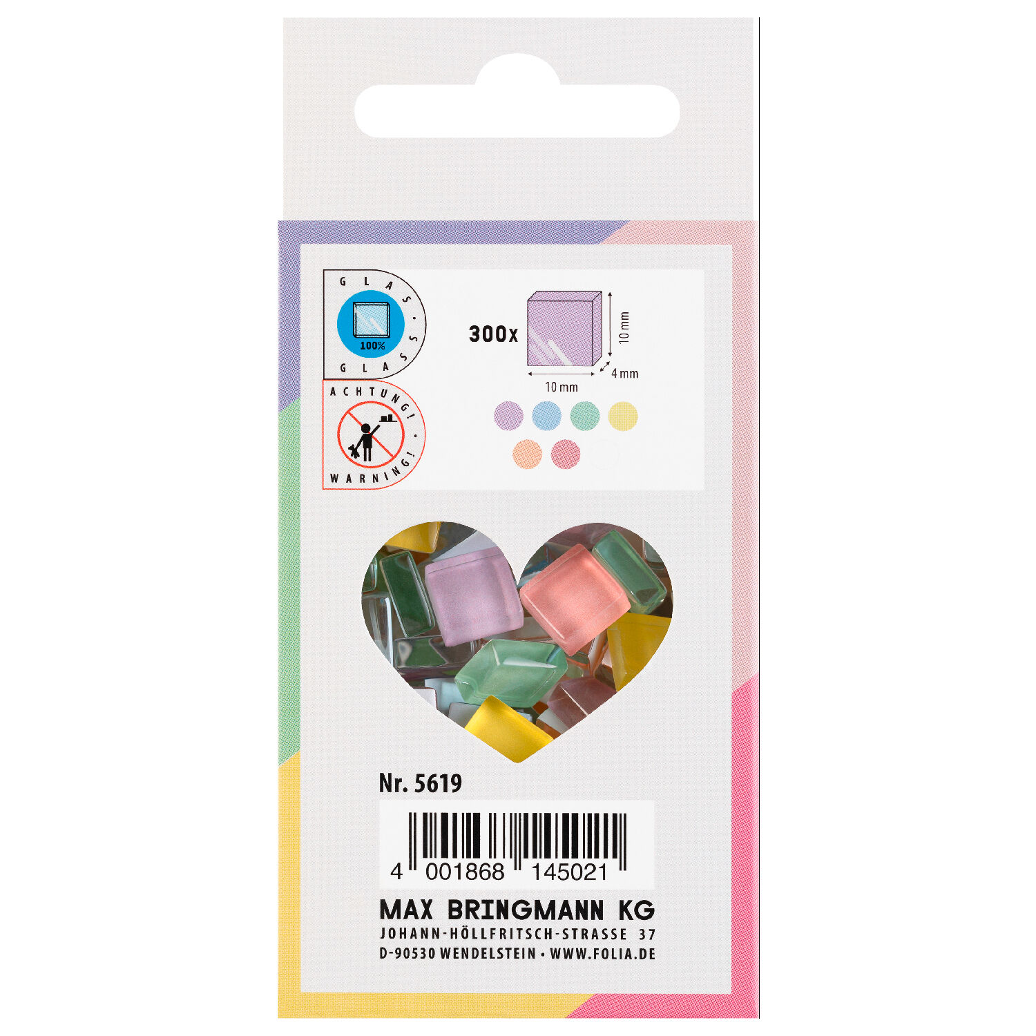 Mosaik-Glassteine Pastell, 10x10mm, 300 Stck, ca. 240g, farbig sortiert Bild 2