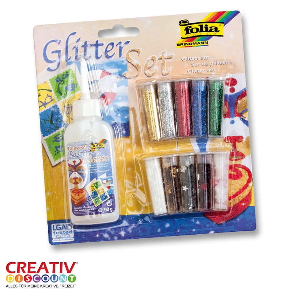 Glitter-Set, 10 Dosen Glitter & Kleber PREISHIT