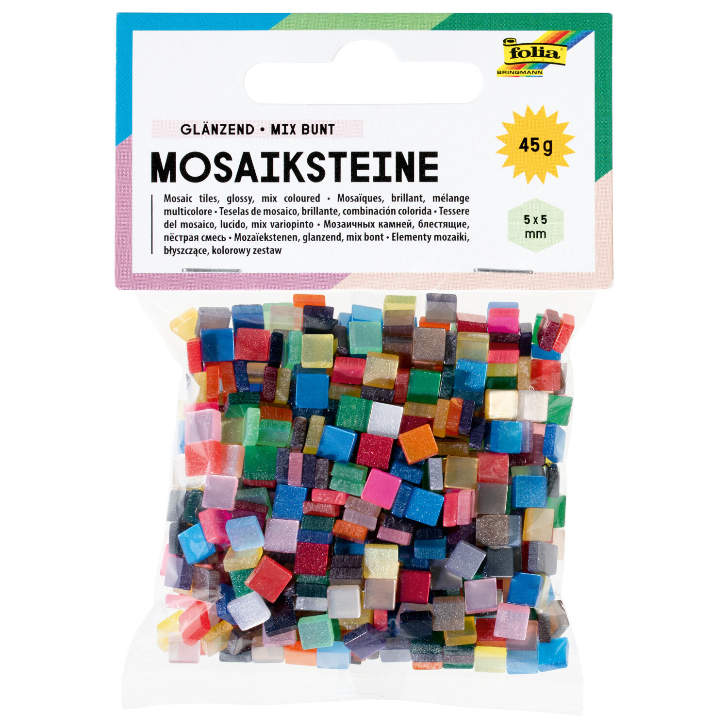 Mosaik Kunstharz Glnzend 5x5mm 45g sortiert