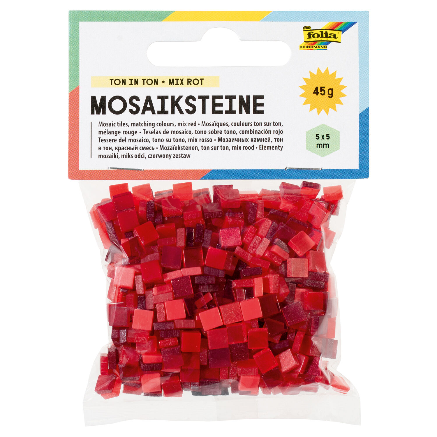 NEU Kunstharz Mosaiksteine Ton-in-Ton-Mix, 45g, 5x5mm, 700 Stck, Rot