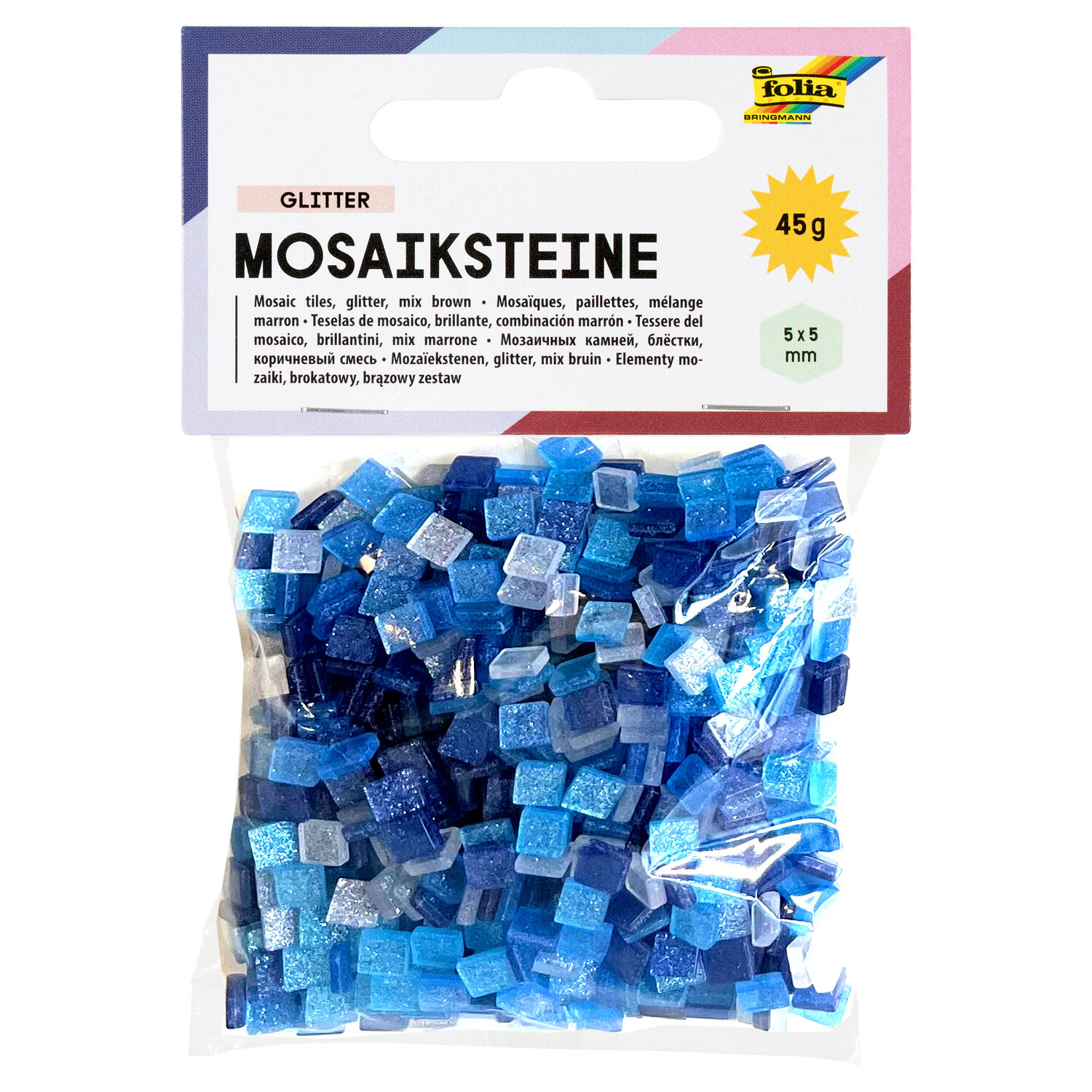 NEU Kunstharz Mosaiksteine Glitter-Mix, 45g, 5x5mm, 700 Stck, Blau