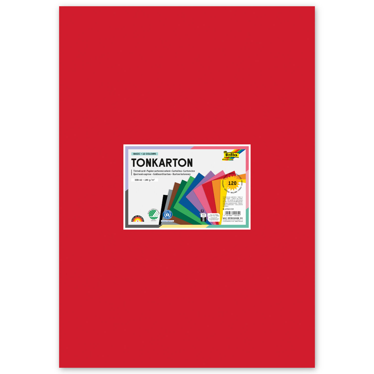 Color-Bastelkarton / Tonkarton-Sortierung, 180g/m�, DIN A2, 120 Blatt, 12 Farben sortiert