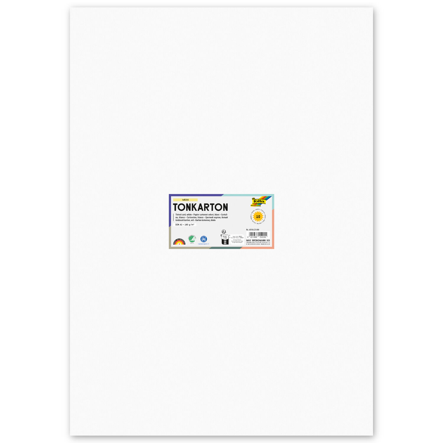 Tonkarton 180g/m�, DIN A2, 10 Blatt, wei�