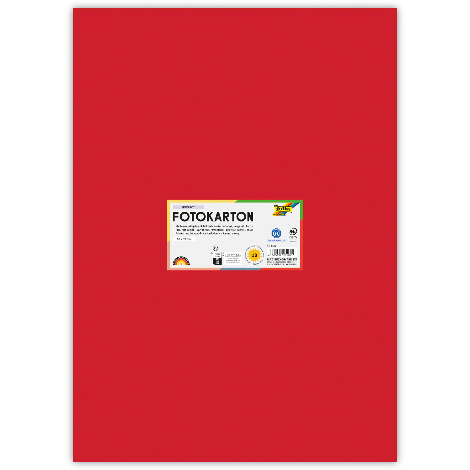 Fotokarton 300g/qm 50x70 cm, Hoch-Rot, 1 Bogen