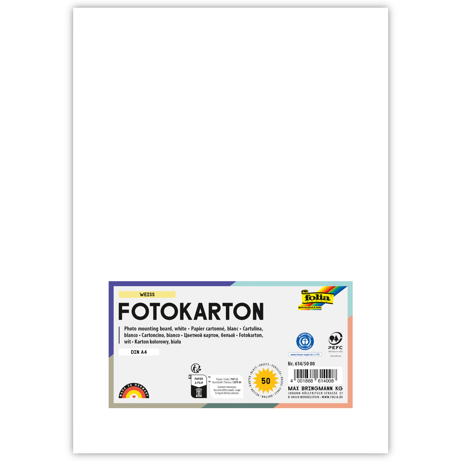 Fotokarton, 50 Bogen, 300 g/qm, DIN A4, Wei�