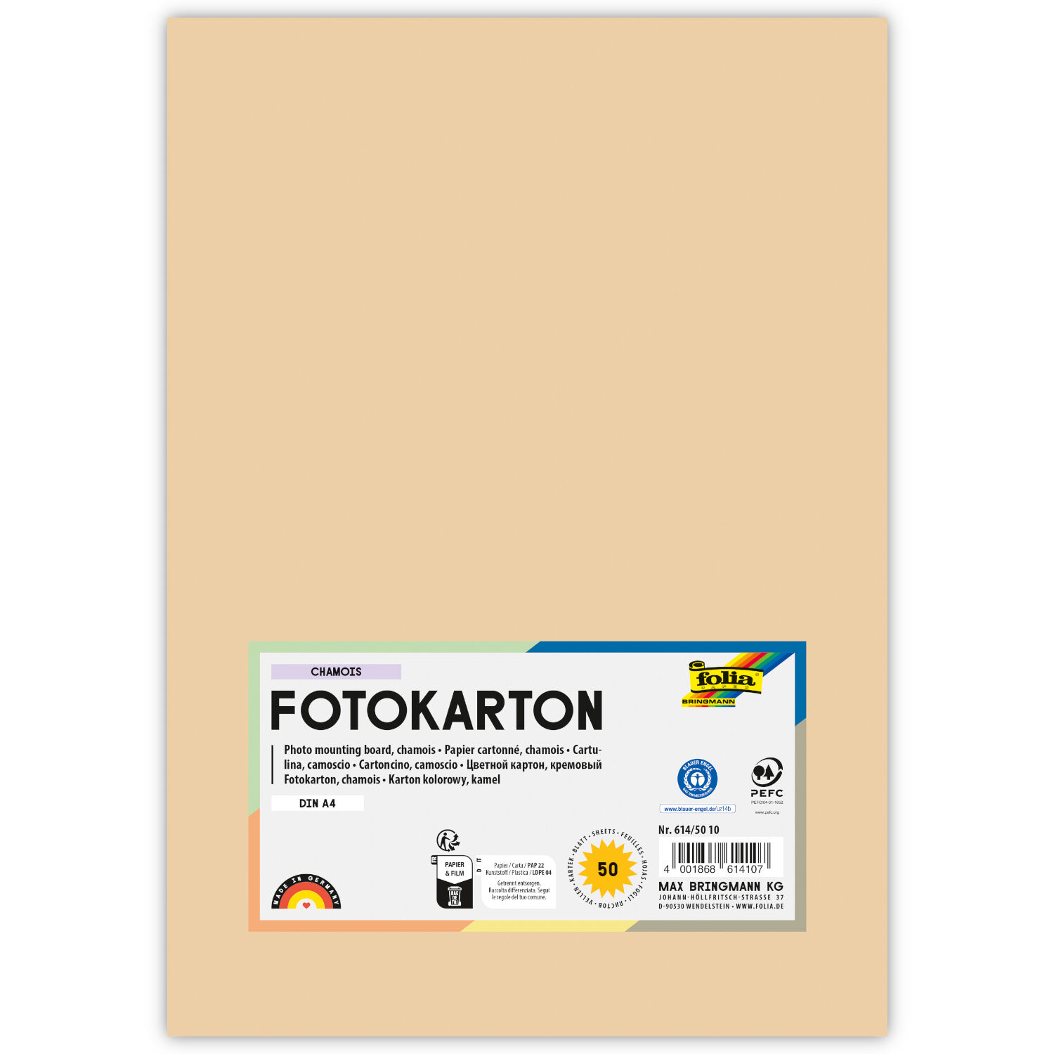 Fotokarton, 50 Bogen, 300 g/qm, DIN A4, Chamois