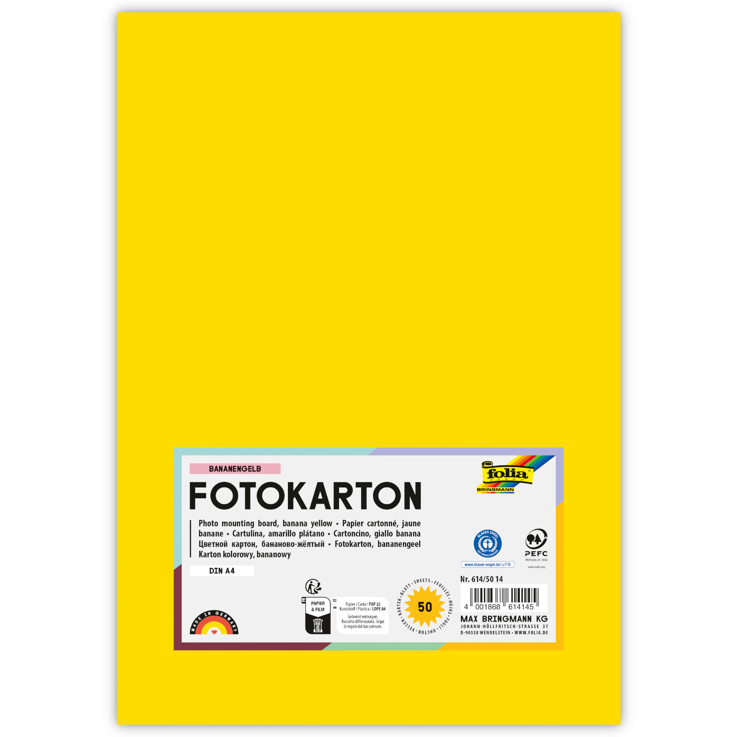Fotokarton, 50 Bogen, 300 g/qm, DIN A4, Bananengelb