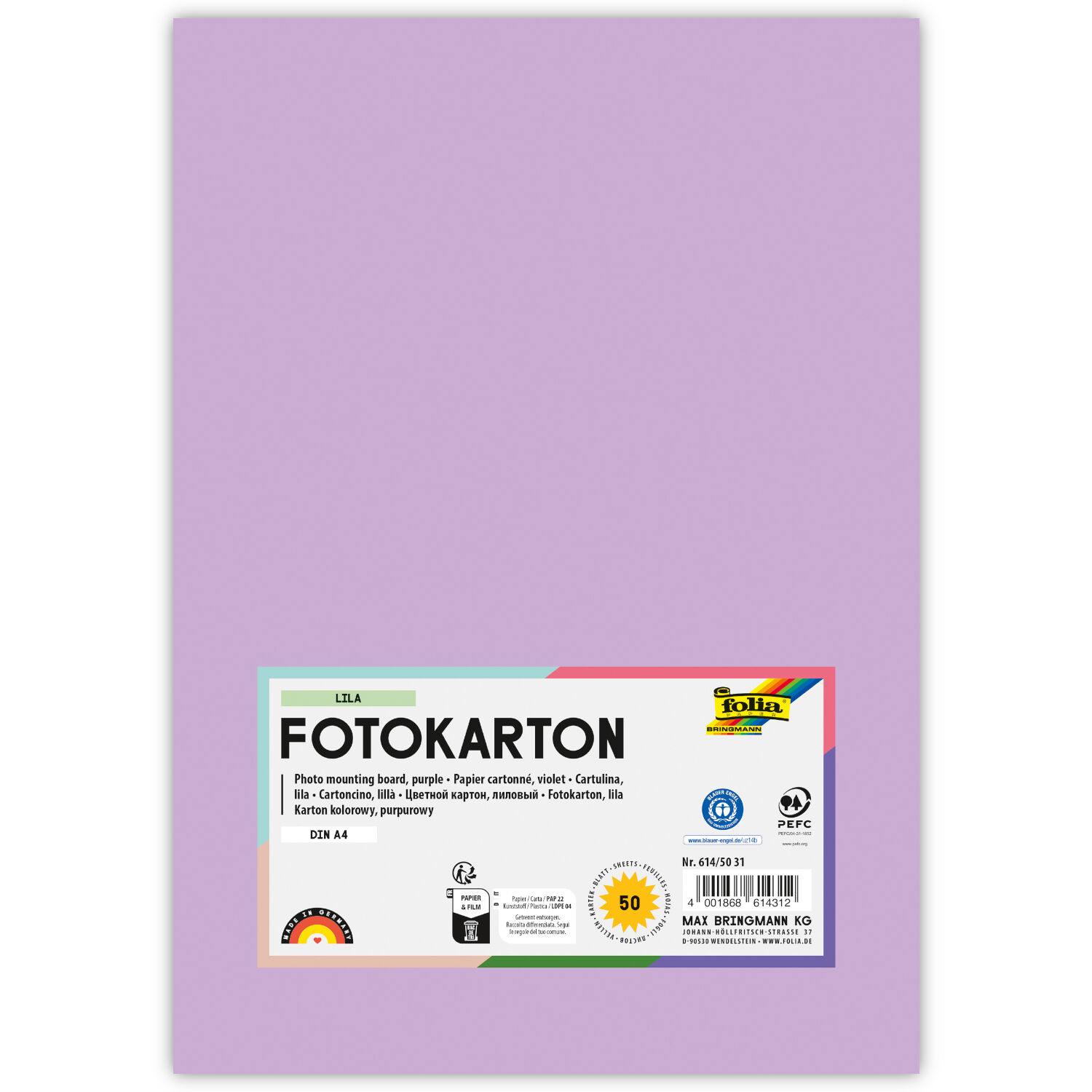 Fotokarton, 50 Bogen, 300 g/qm, DIN A4, Lila