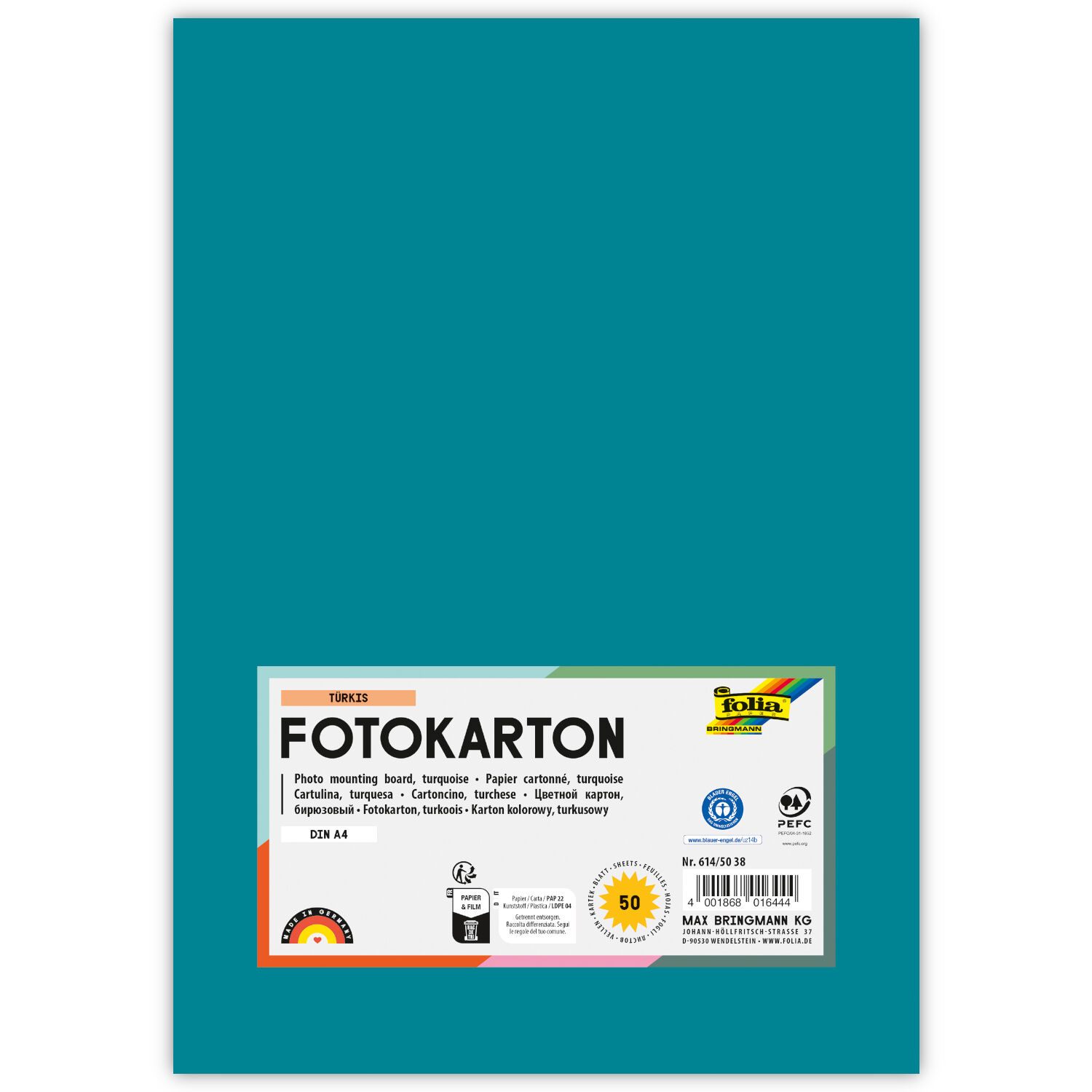 Fotokarton, 50 Bogen, 300 g/qm, DIN A4, T�rkis