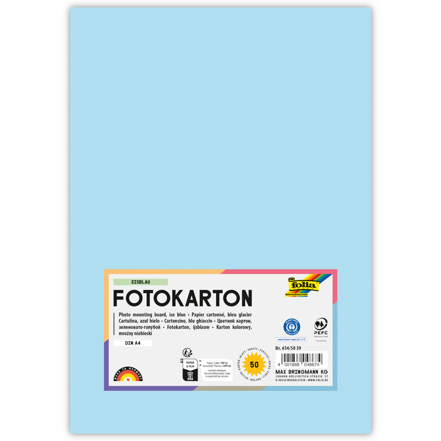 Fotokarton, 50 Bogen, 300 g/qm, DIN A4, Eisblau
