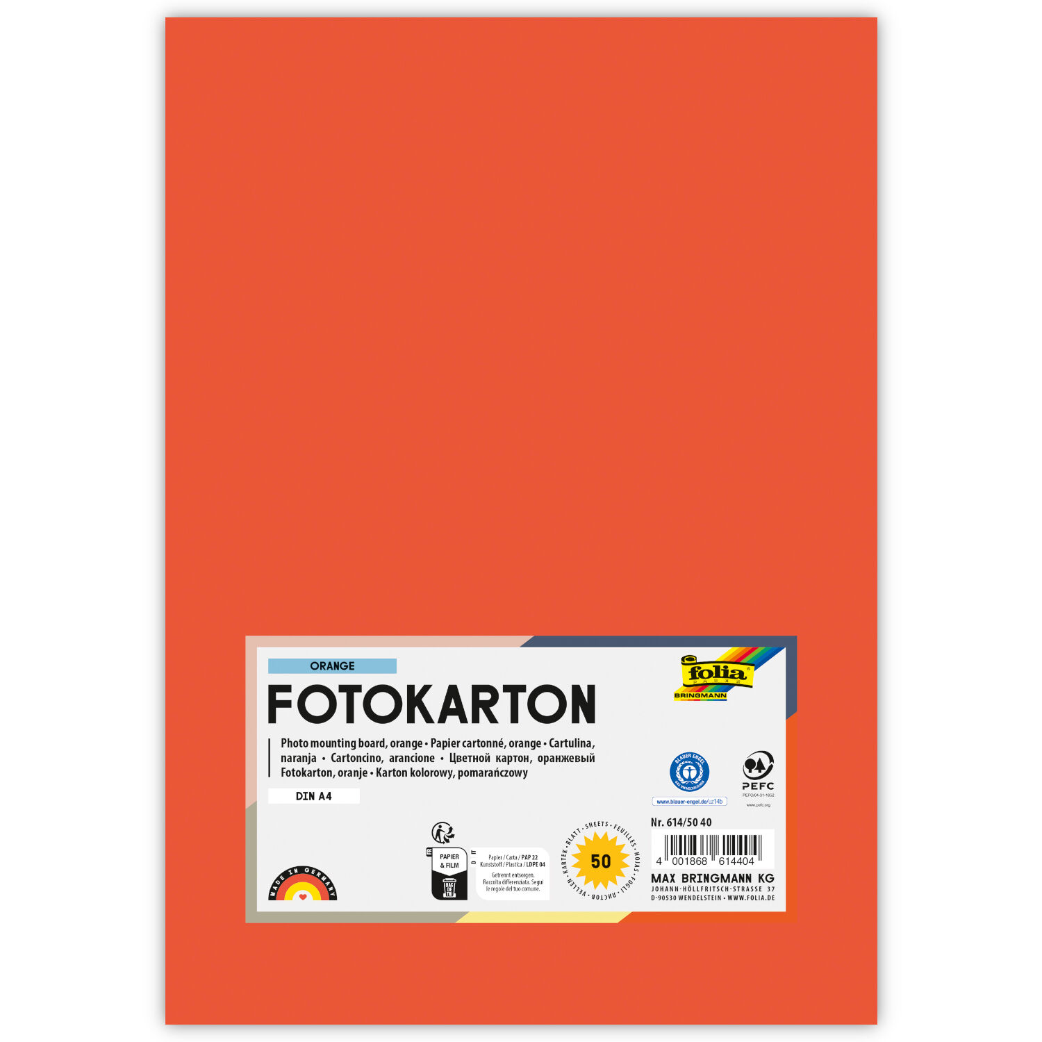 Fotokarton, 50 Bogen, 300 g/qm, DIN A4, Orange