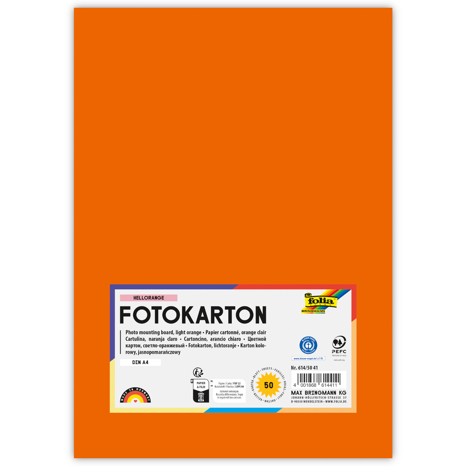 Fotokarton, 50 Bogen, 300 g/qm, DIN A4, Hellorange