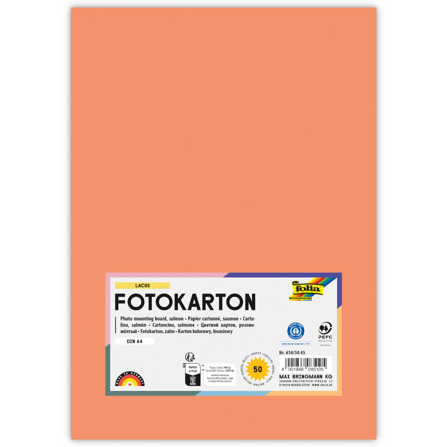 Fotokarton, 50 Bogen, 300 g/qm, DIN A4, Lachs