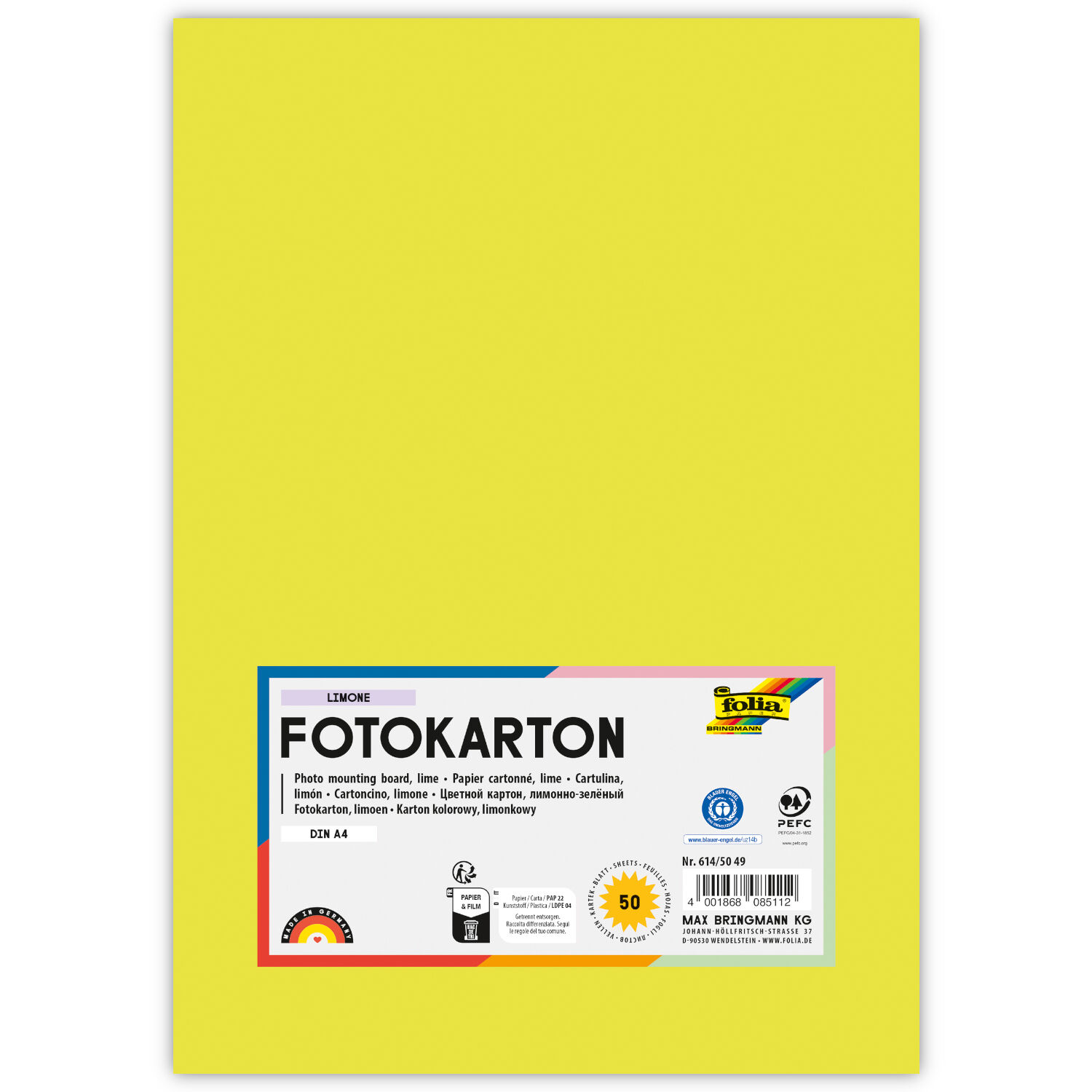 Fotokarton, 50 Bogen, 300 g/qm, DIN A4, Limone