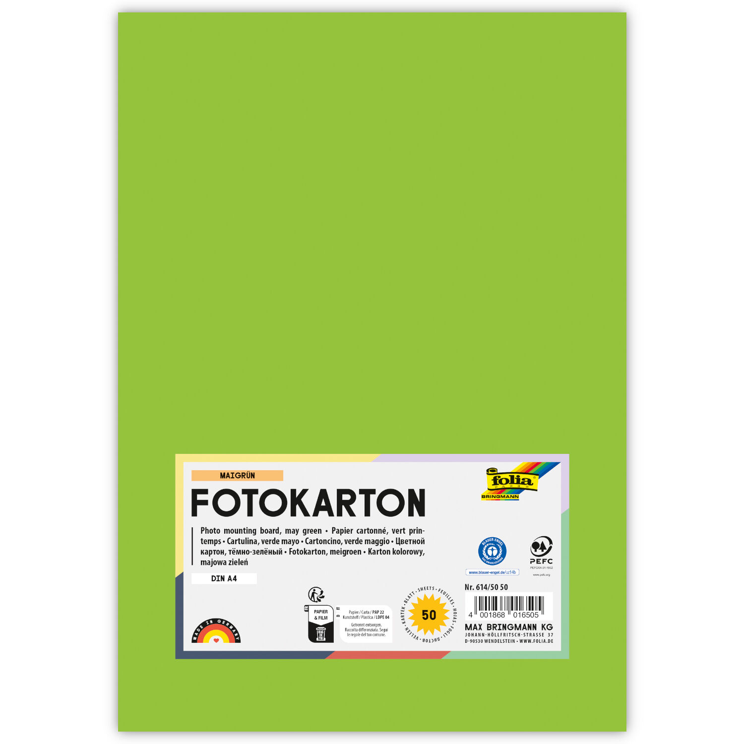 Fotokarton, 50 Bogen, 300 g/qm, DIN A4, Maigr�n